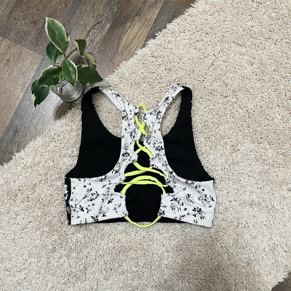 Victoria's Secret PINK Ultimate Small Floral Neon Yellow Lace Up Sports Bra - Picture 6 of 8